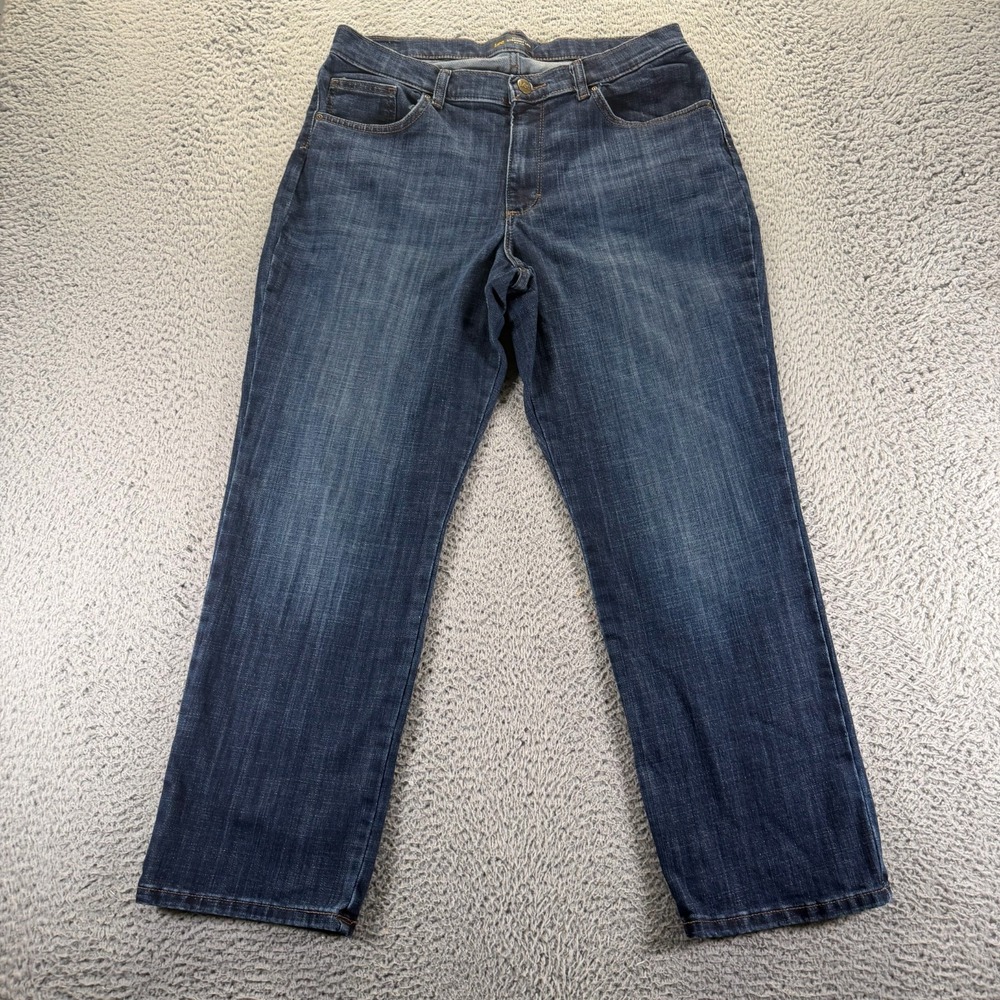 Lee Jeans Womens 14 Blue Cotton Denim Straight Relaxed Mid-Rise Faded Workwear